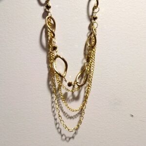 Women's Gold Tone Layered Hoop Design Beaded Necklace w/ Matching Earrings